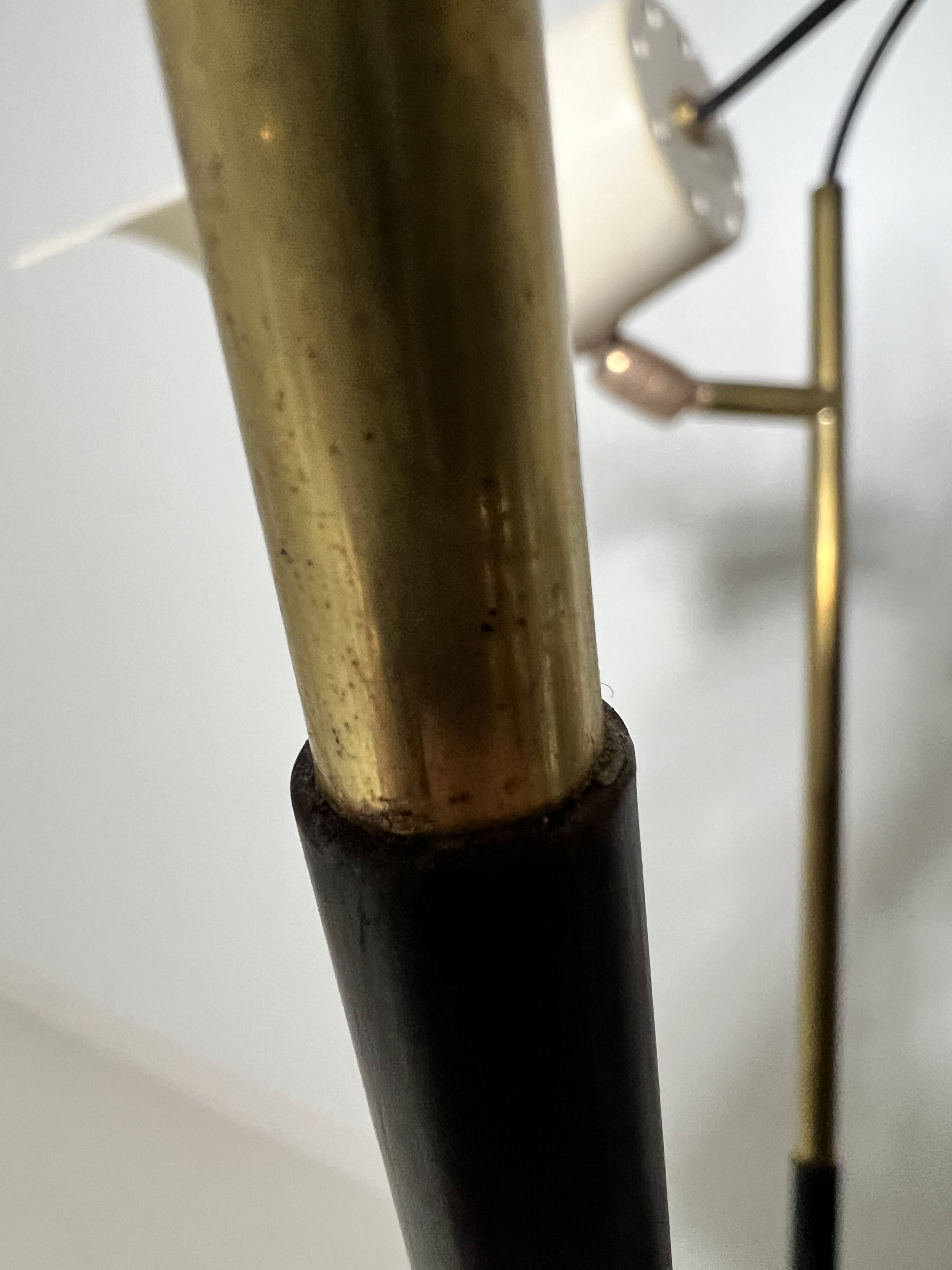 Unique tripod floor lamp by Stilnovo with white shades, Italy 1960s