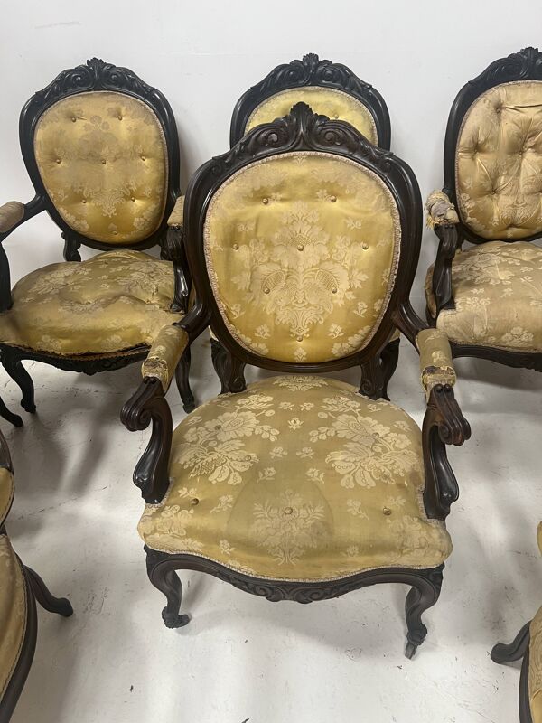 Suite de huit fauteuils Napoléon III style Louis XV en palissandre XX siècl
