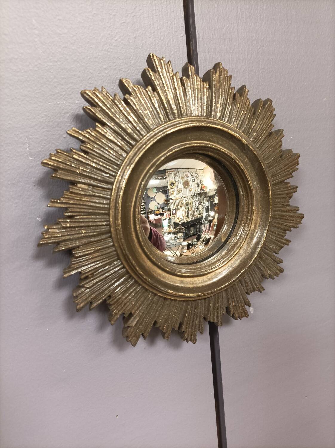 Antique golden sun convex mirror