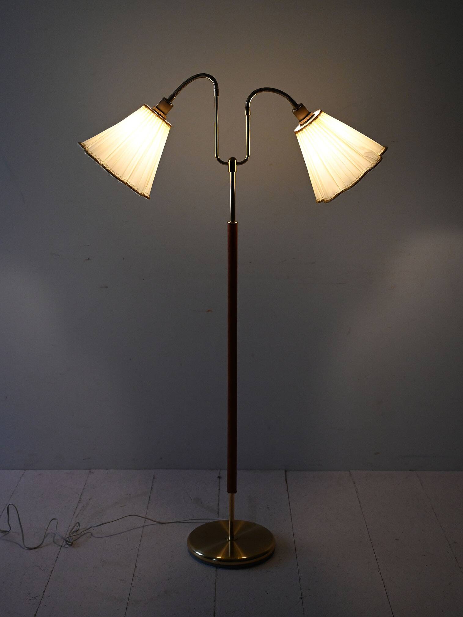 1950s Scandinavian teak and brass floor lamp