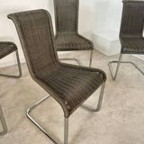 Lot de 8 chaises tubulaire design Tecta style bauhaus métal et cannage gris vintage année 80
