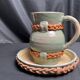 Vintage set of pitcher and saucer, Puisaye stoneware, 20th century