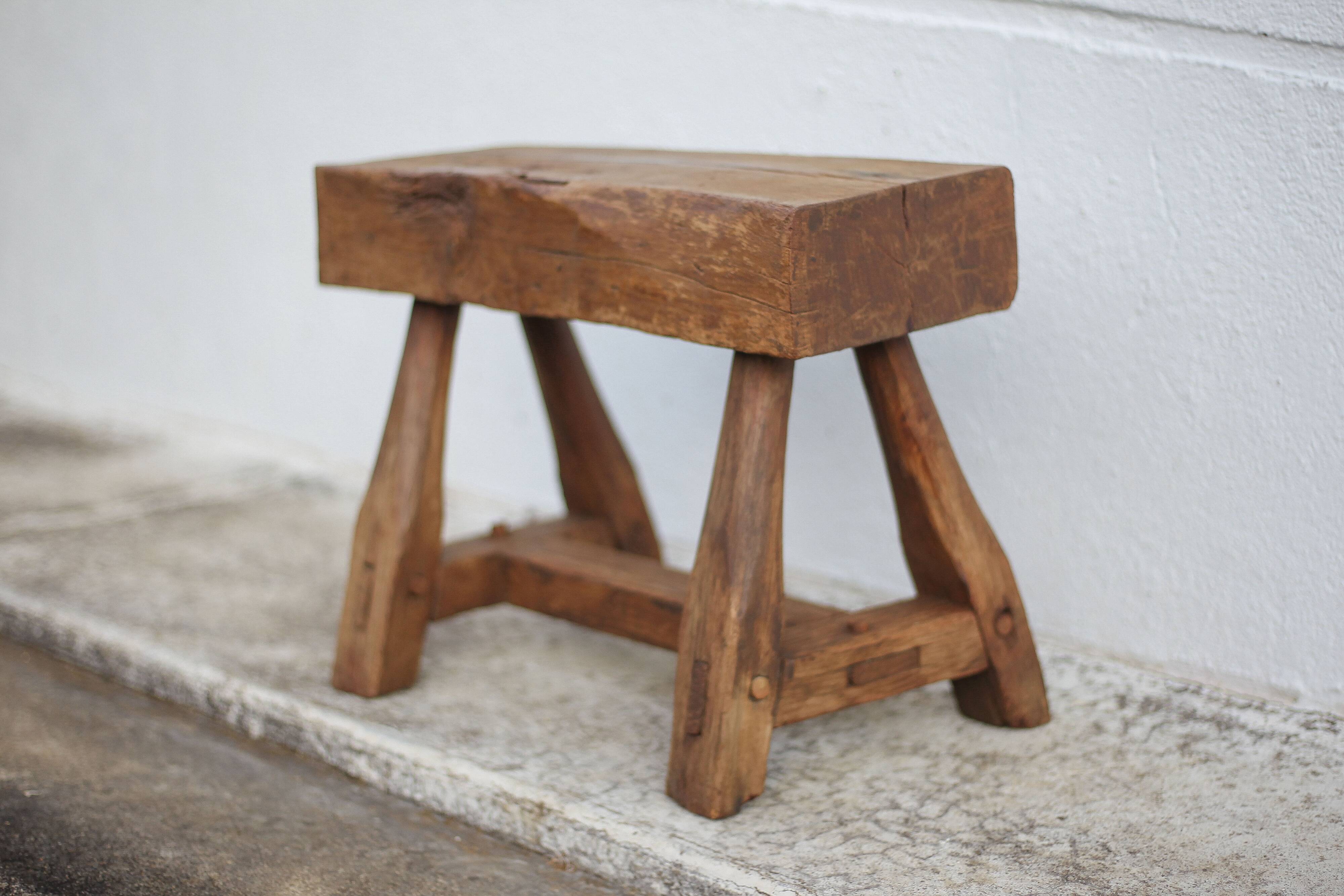 Vintage stool, wooden stool, antique stool, plant stand, small bench