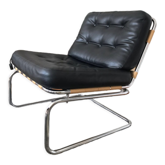 Chrome and leatherette armchair