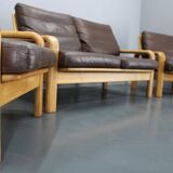 1970s L. Olsen & Søn Oak and Leather Living Room Set, Denmark