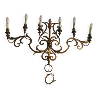 Lampada da parete grande antica in ferro battuto, fine XIX secolo