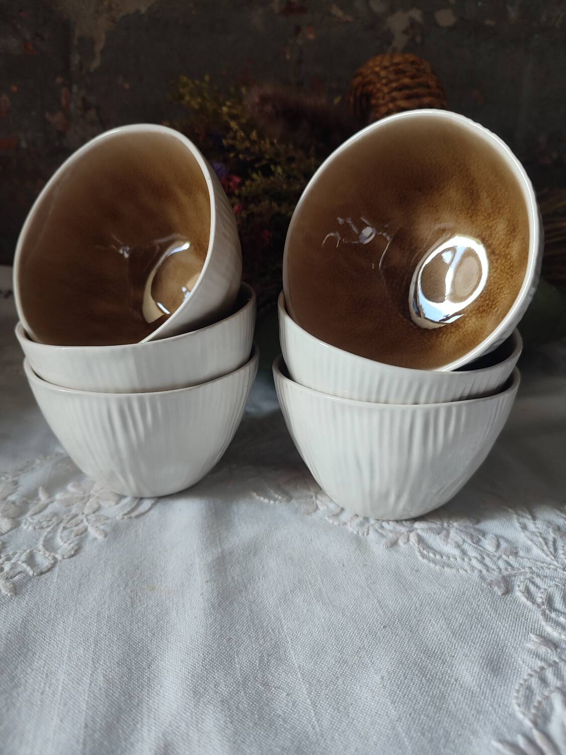 Set of 6 fungus-style glazed ceramic glasses