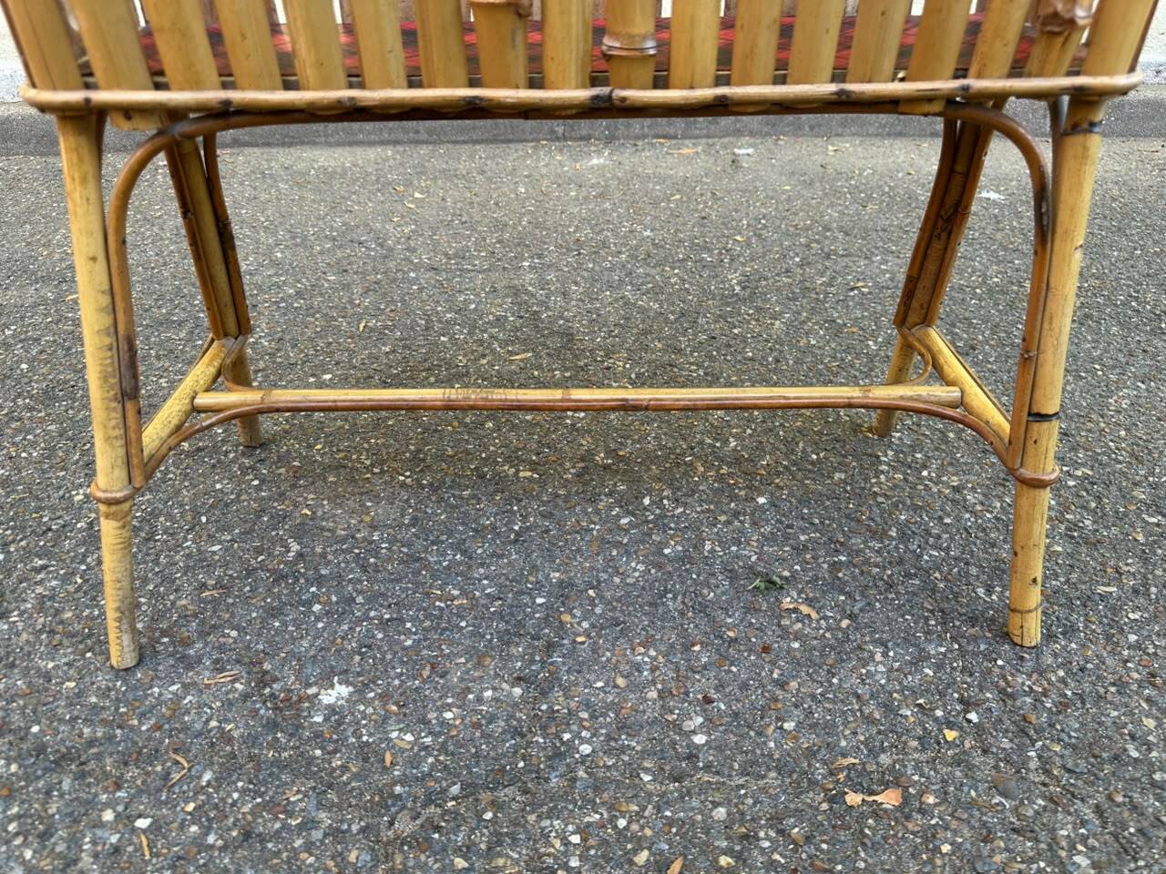 Vintage plant stand in rattan and bamboo, Bohemian 1970s.