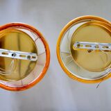 Pair of "cocoon" wall lights, resin and pine, Italy, 1970