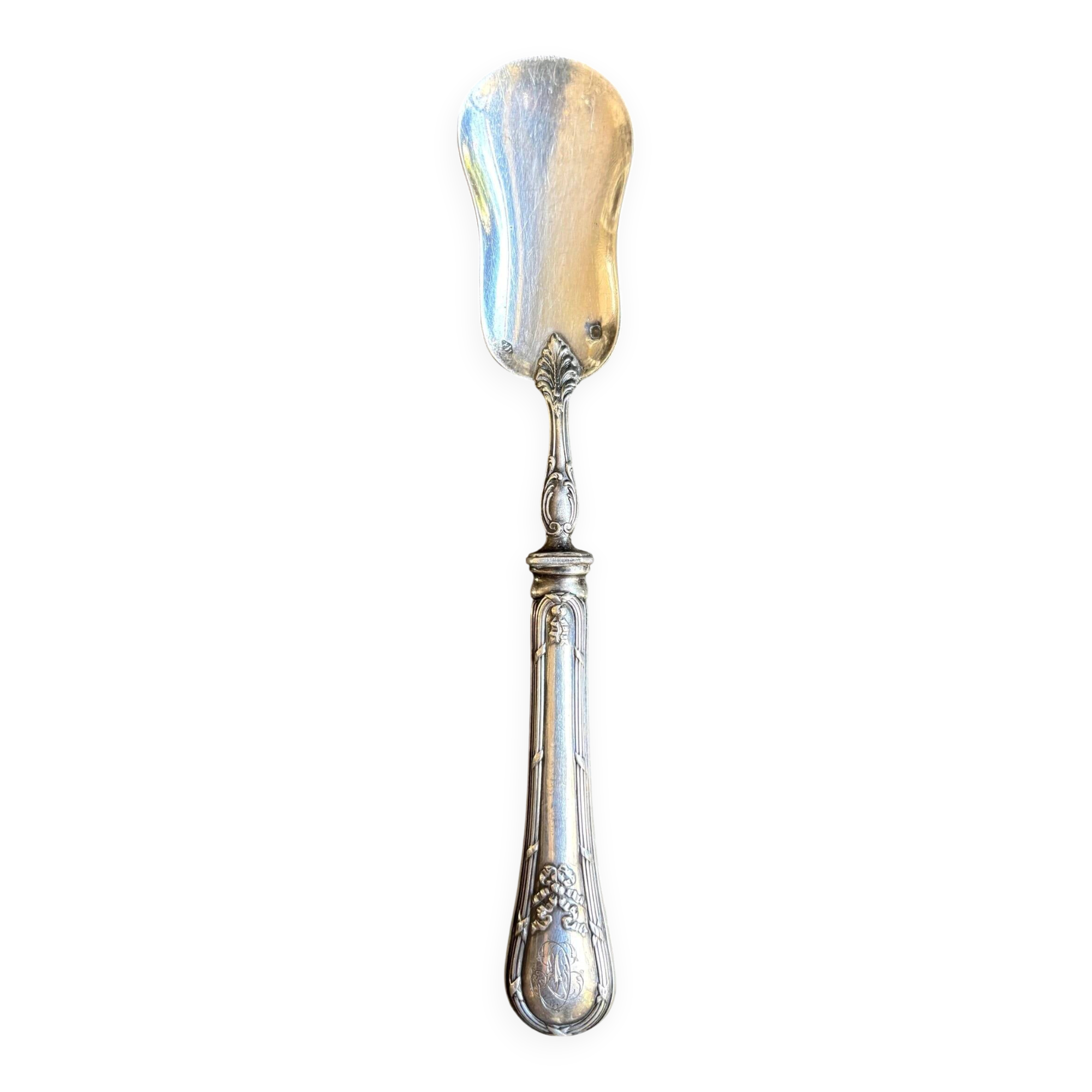 Pelle à mignardise Perrin, couvert de service en argent chiffré "DL"