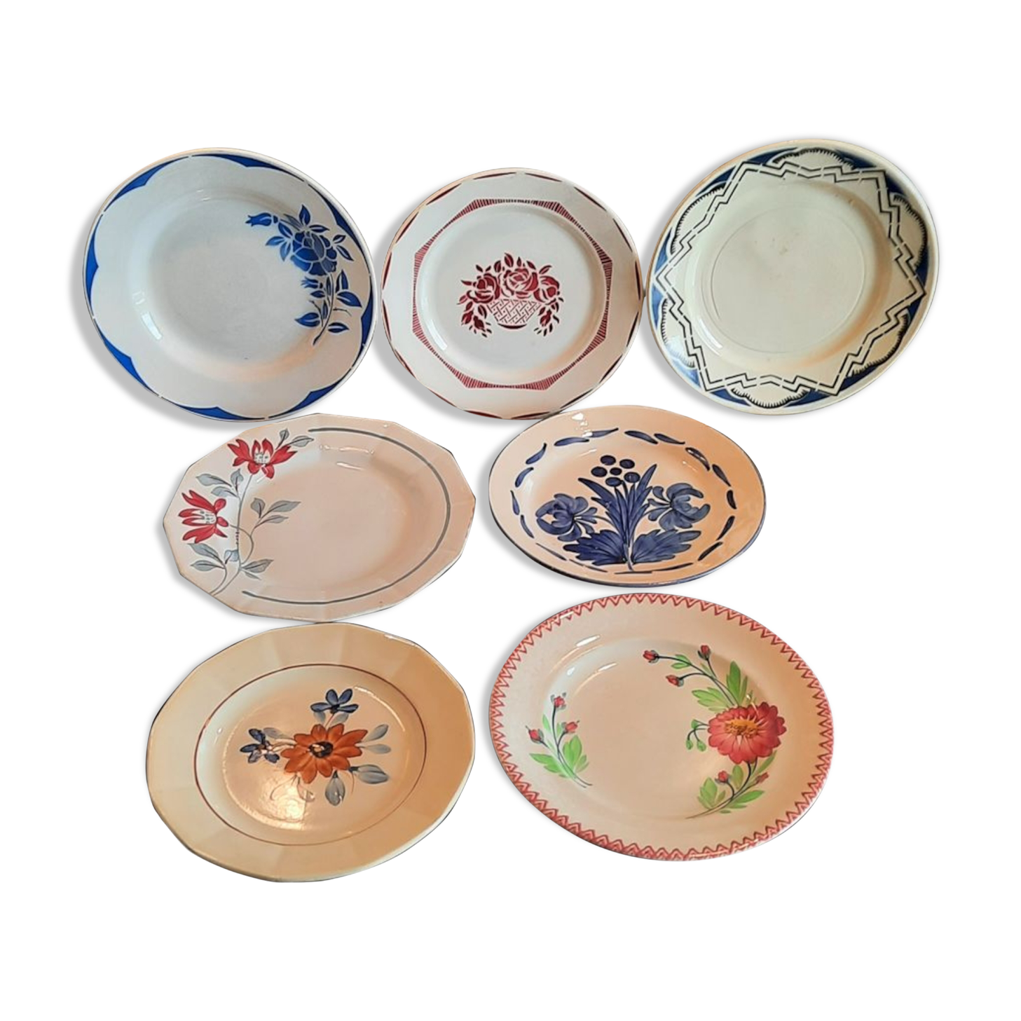 Old flat faience plates