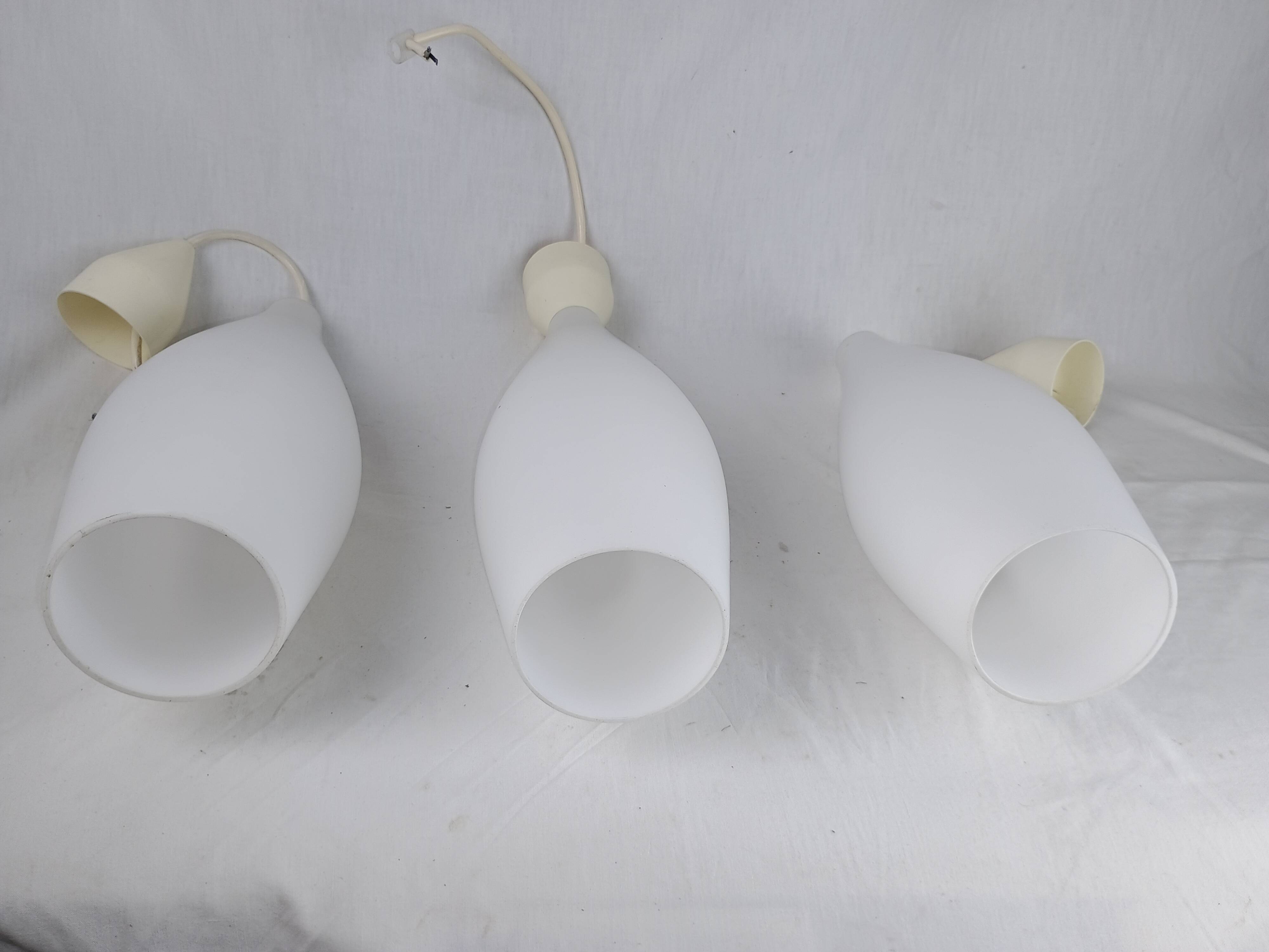 Superb set of three Holmegaard white opaline glass pendant lights