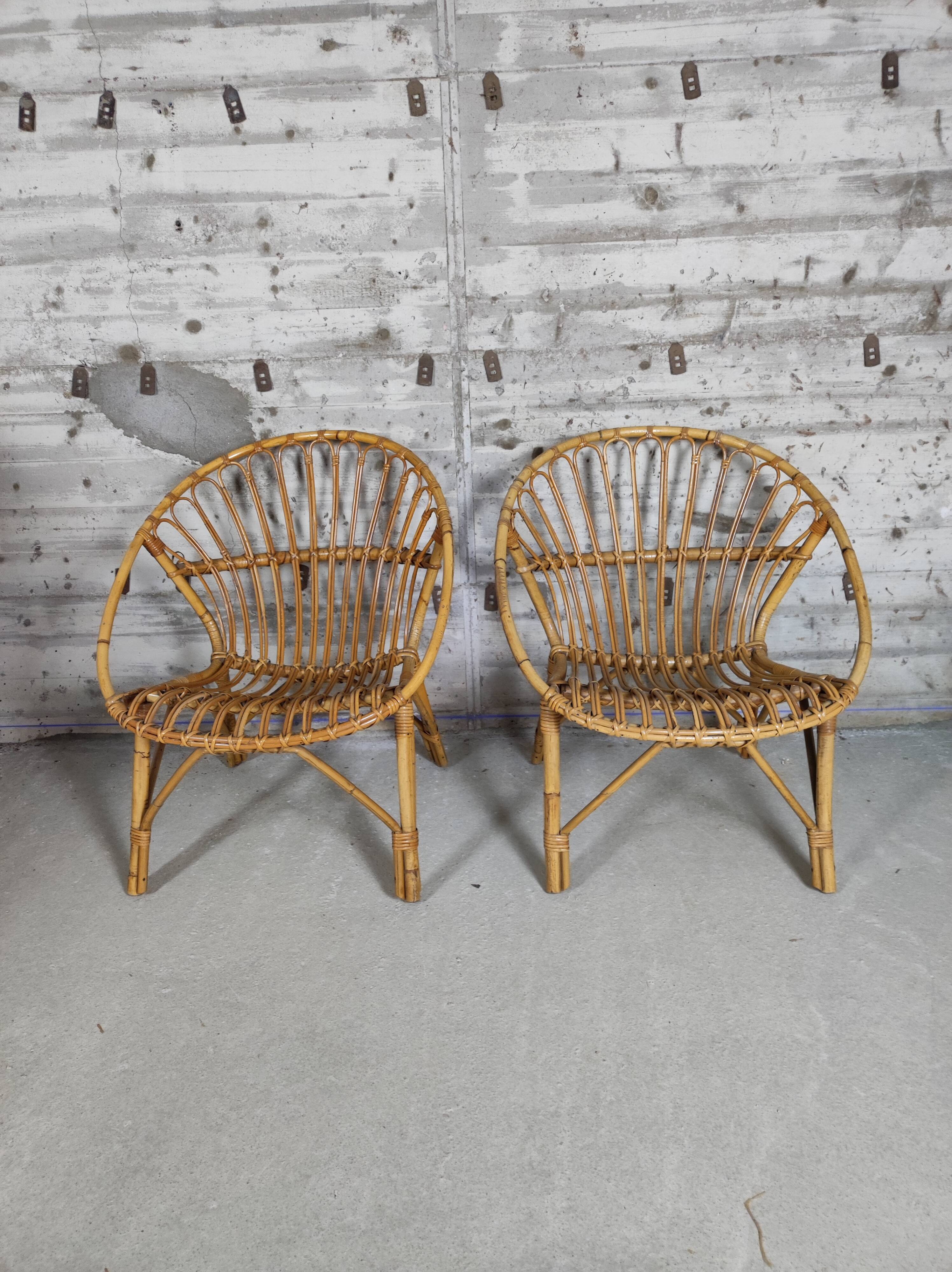 Pair of vintage rattan armchairs