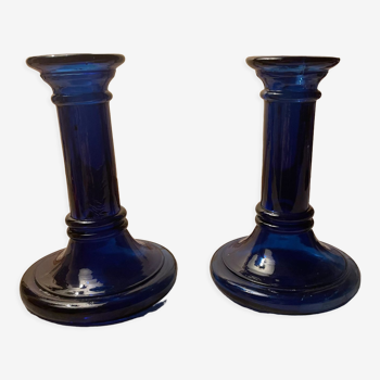 Pair of glass candle holders