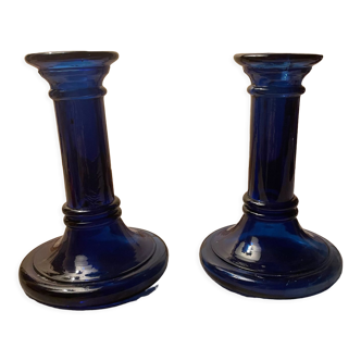 Pair of glass candle holders