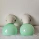 Duo of wall lamps in porcelain and green opaline