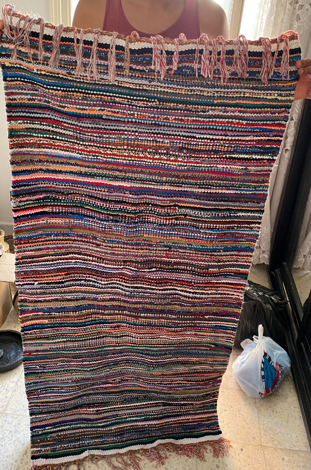 Tapis kilim fines rayures rosé