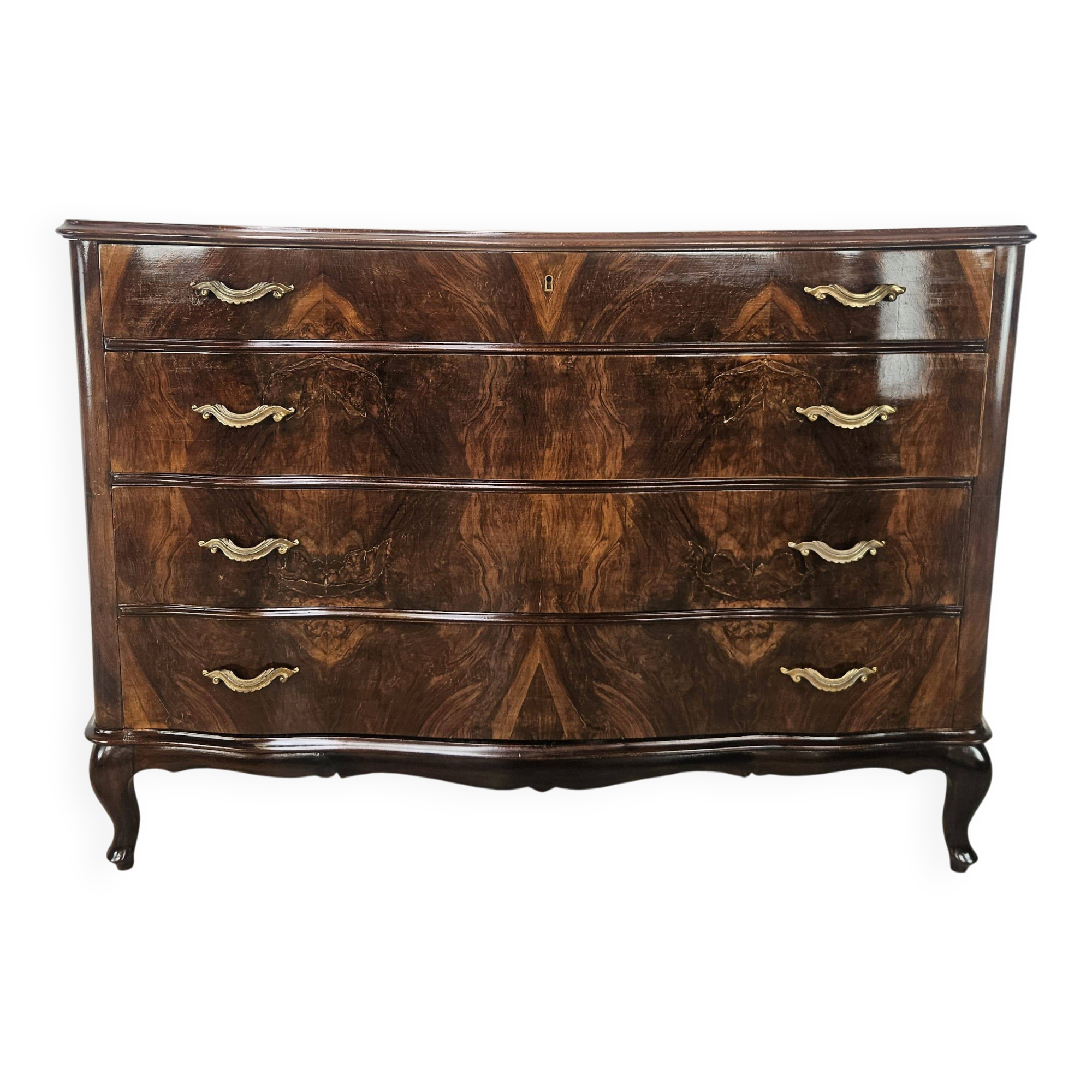 Chippendale chest of drawers in walnut burl, 1940s