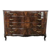 Chippendale chest of drawers in walnut burl, 1940s