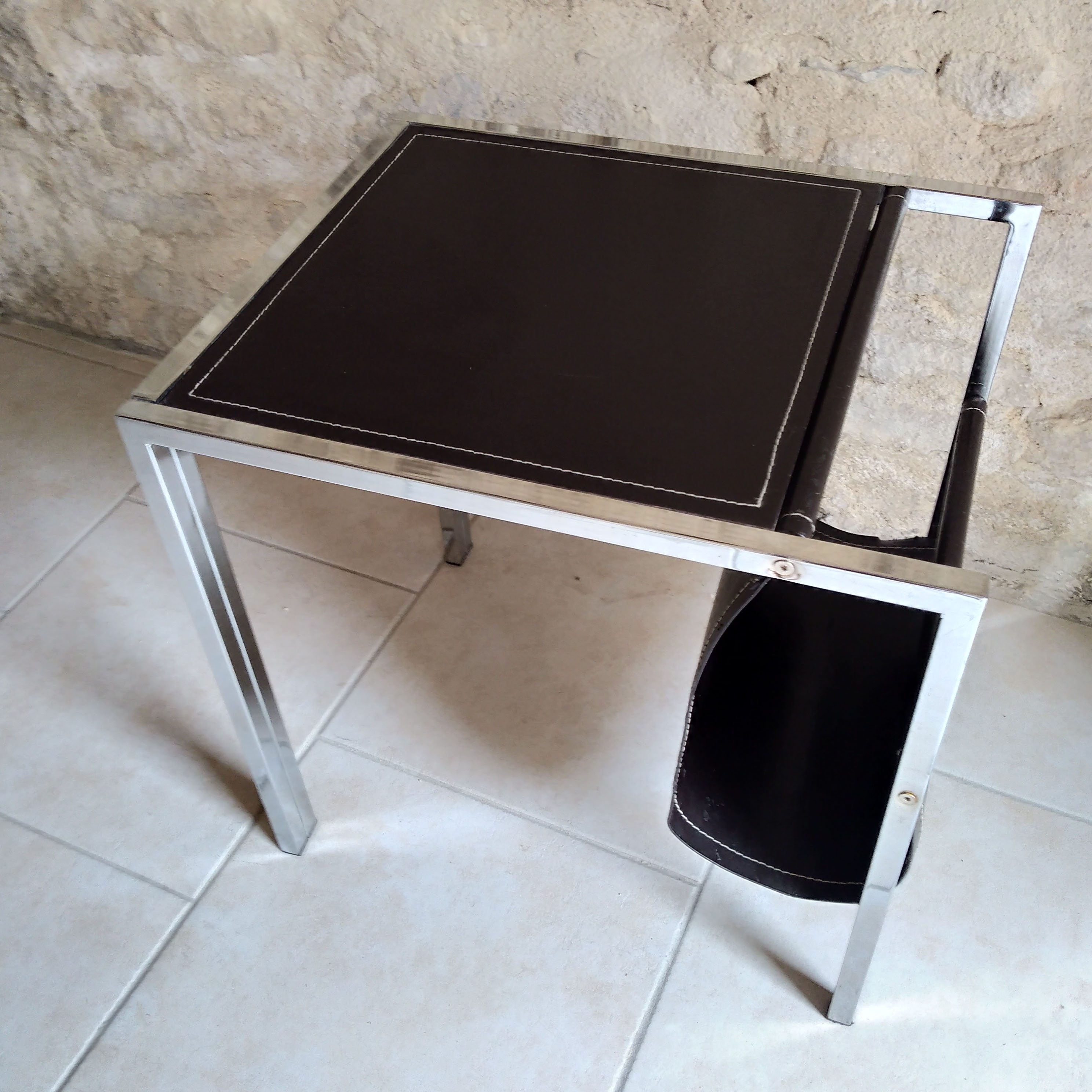Leather and steel side table 1970