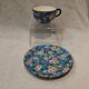 32cl teacup and saucer, Longwy enamel, apple blossom design, 188