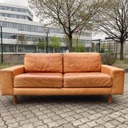 Canapé en cuir cognac vintage danois moderne du milieu du siècle