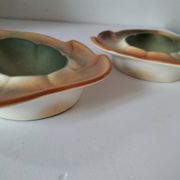 Pair of biomorphic bowls Salins France moss green, 1950s