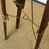 Tripod floor lamp in wood and adjustable brass