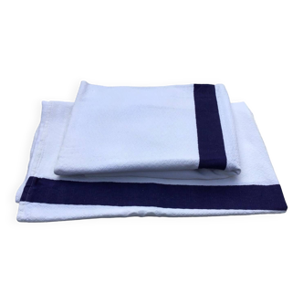 2 Basque tablecloths in ecru damask cotton with 2 stripes