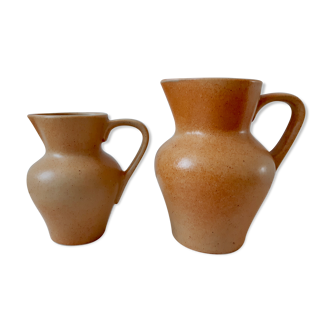 Duo of vintage sandstone pitchers Made In France