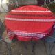 Rectangular tablecloth, Basque household linen in red cotton with black and white embroidery, vintage