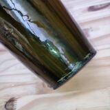 Ceramic vase with dripping in the style of jerome massier or belgian work with bronze handles