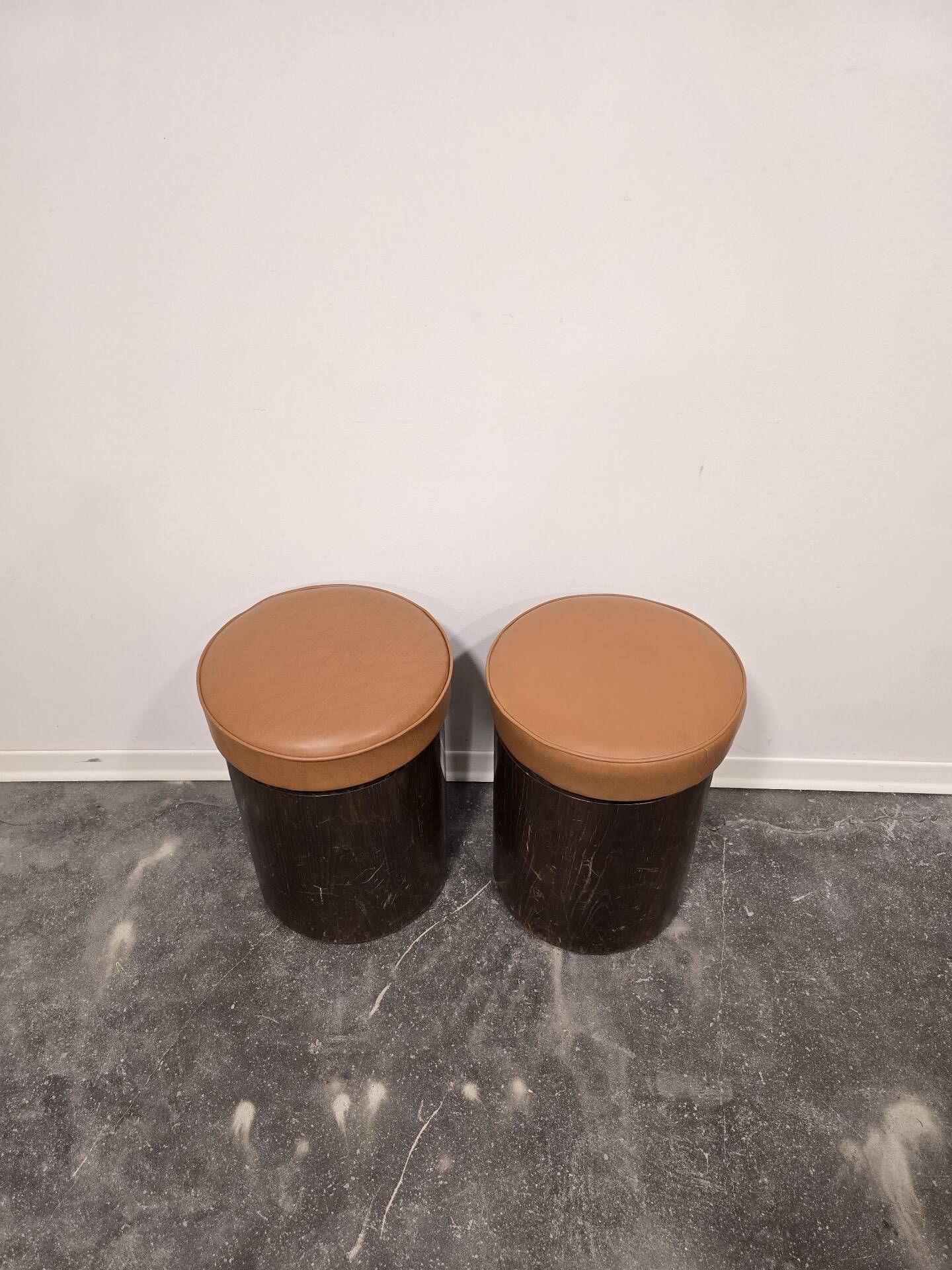 1970s Vintage Wooden Stool – Faux Leather Cushion & Aluminium Trim