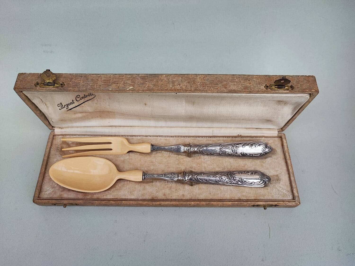 Sterling silver and ivorine salad servers
