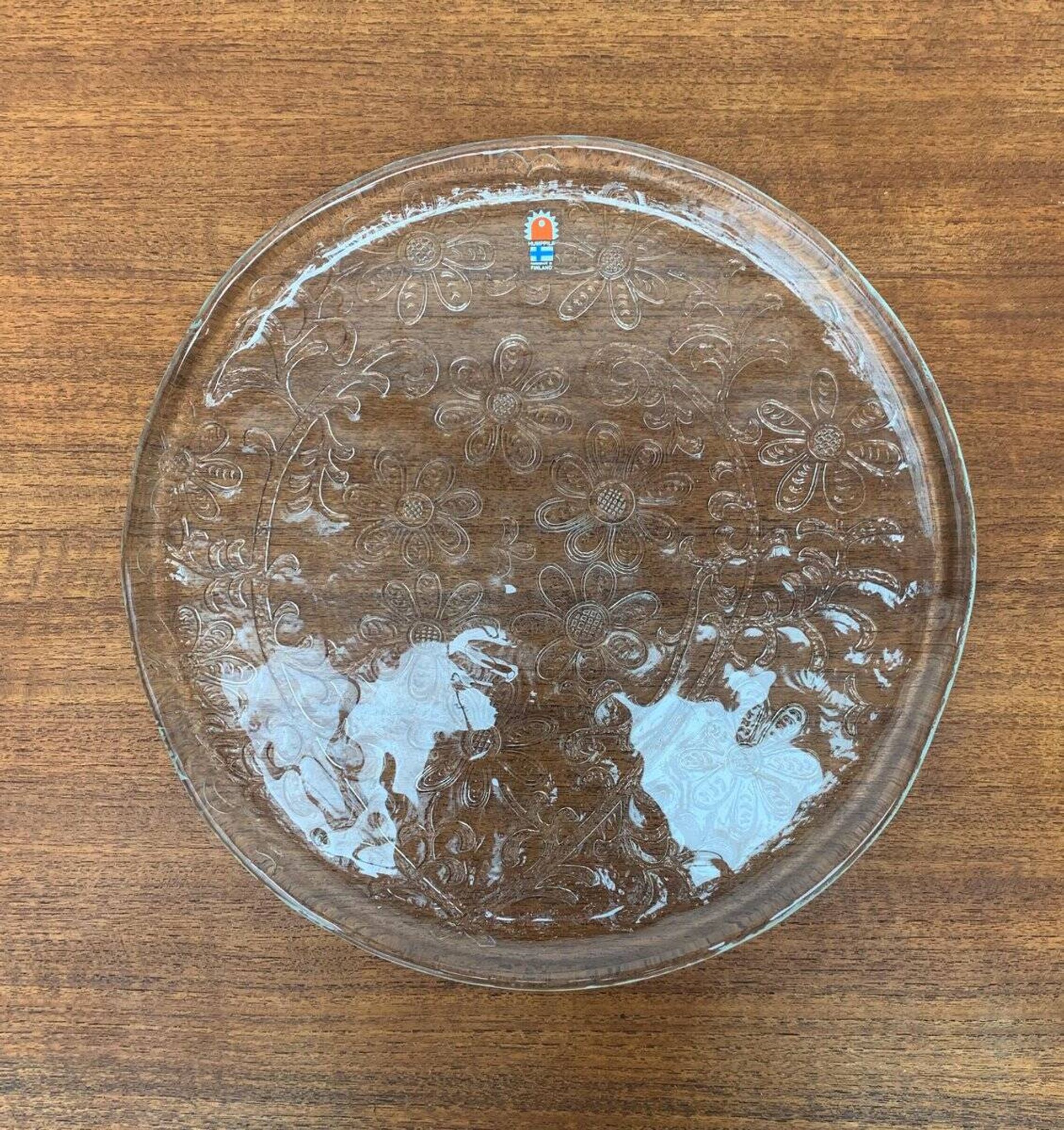 Large Finnish glass plate from the mid-century by Humppila.