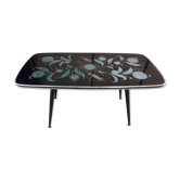 Table basse pieds compas/plateau verre - vintage 1960