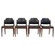 Set of four Arne Vodder chairs in hardwood and black leather.