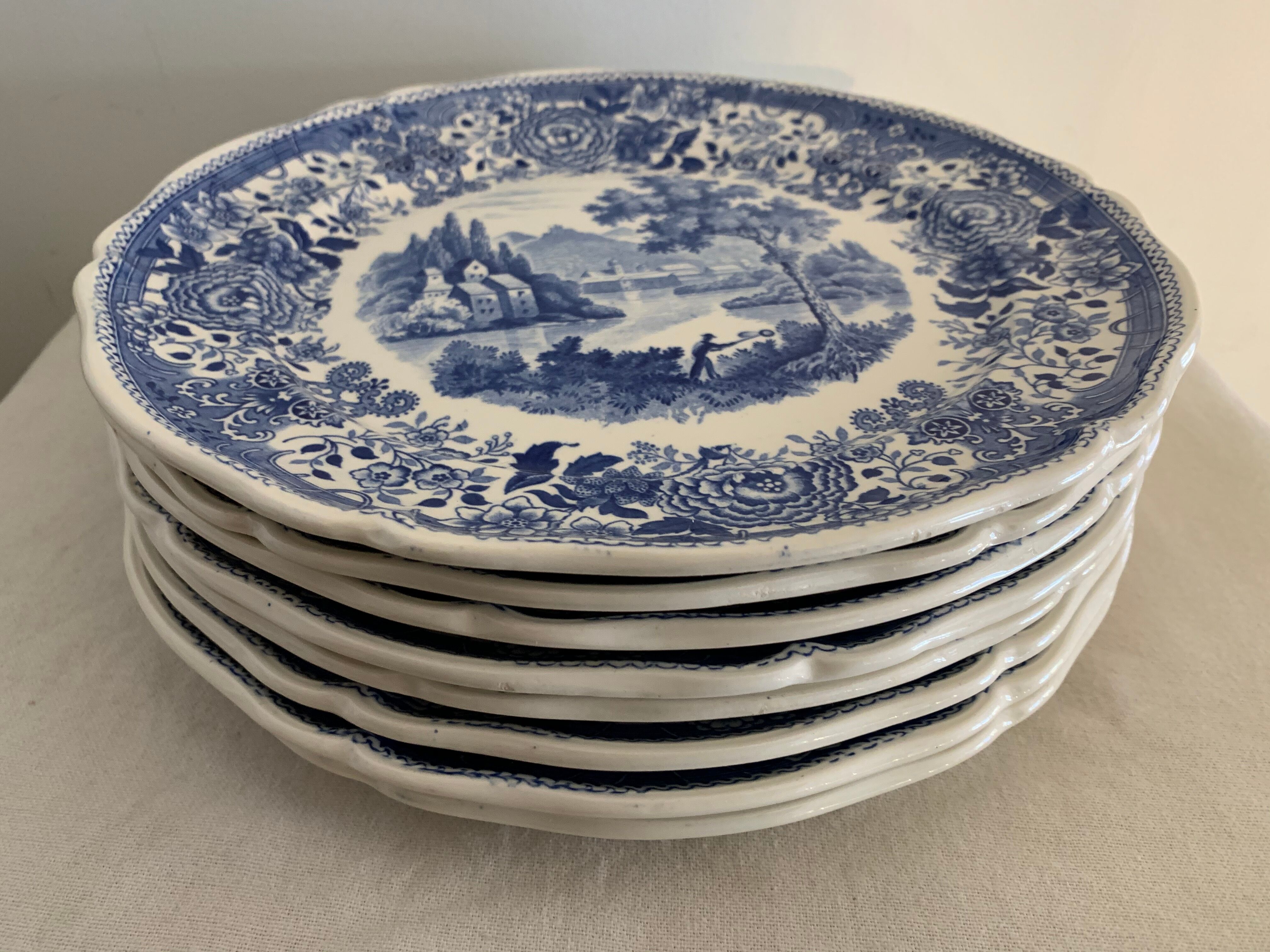 10 assiettes plates bleues Villeroy et Boch modèle Burgenland 1950