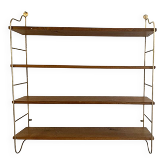 Brass and beech string shelf, 1960