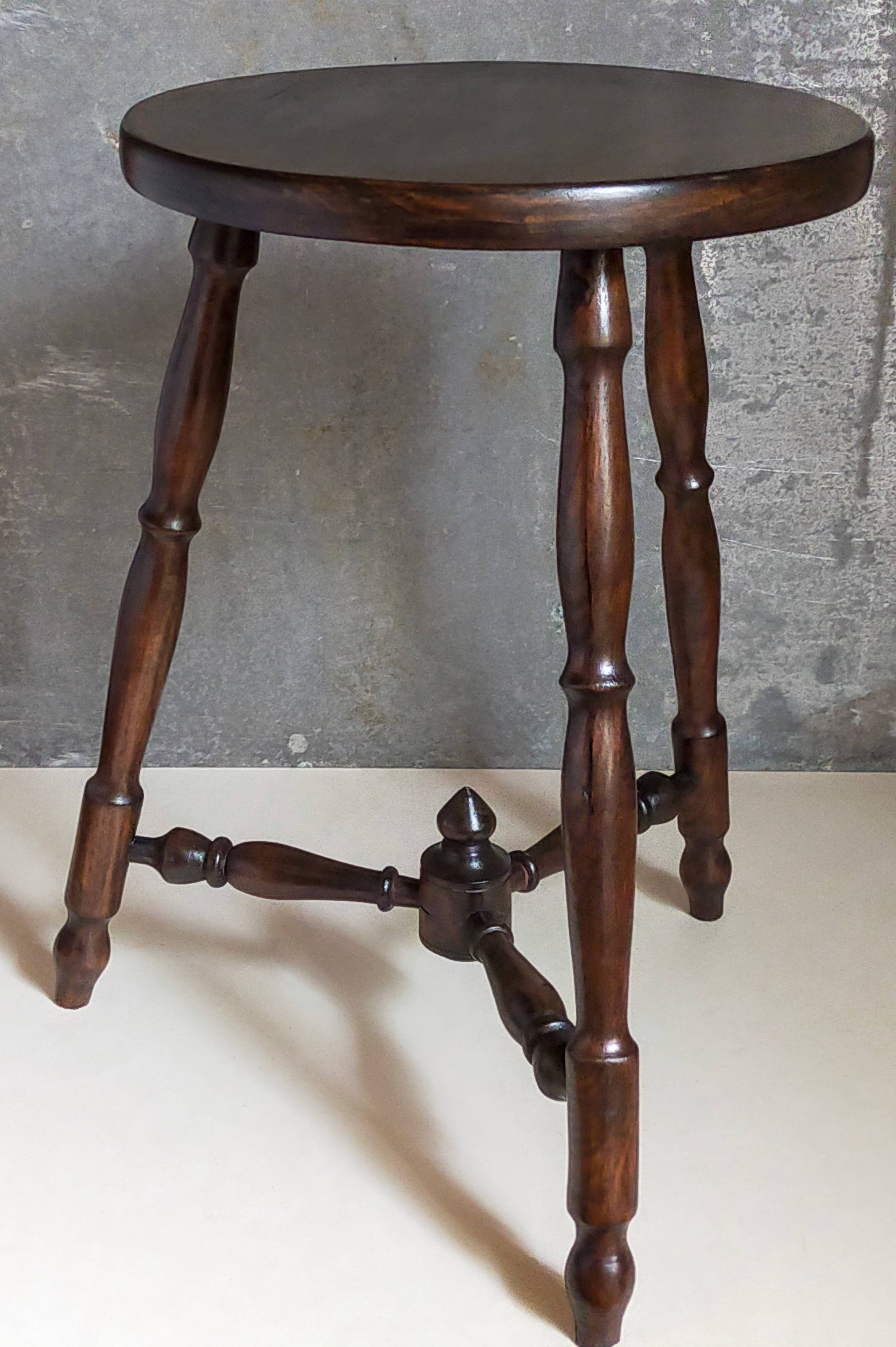Vintage turned solid wood tripod stool