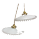 Pair of vintage white opaline pendant lamps with serrated edges