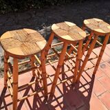 Set of 3 high “modernist” straw stools vintage 1950s