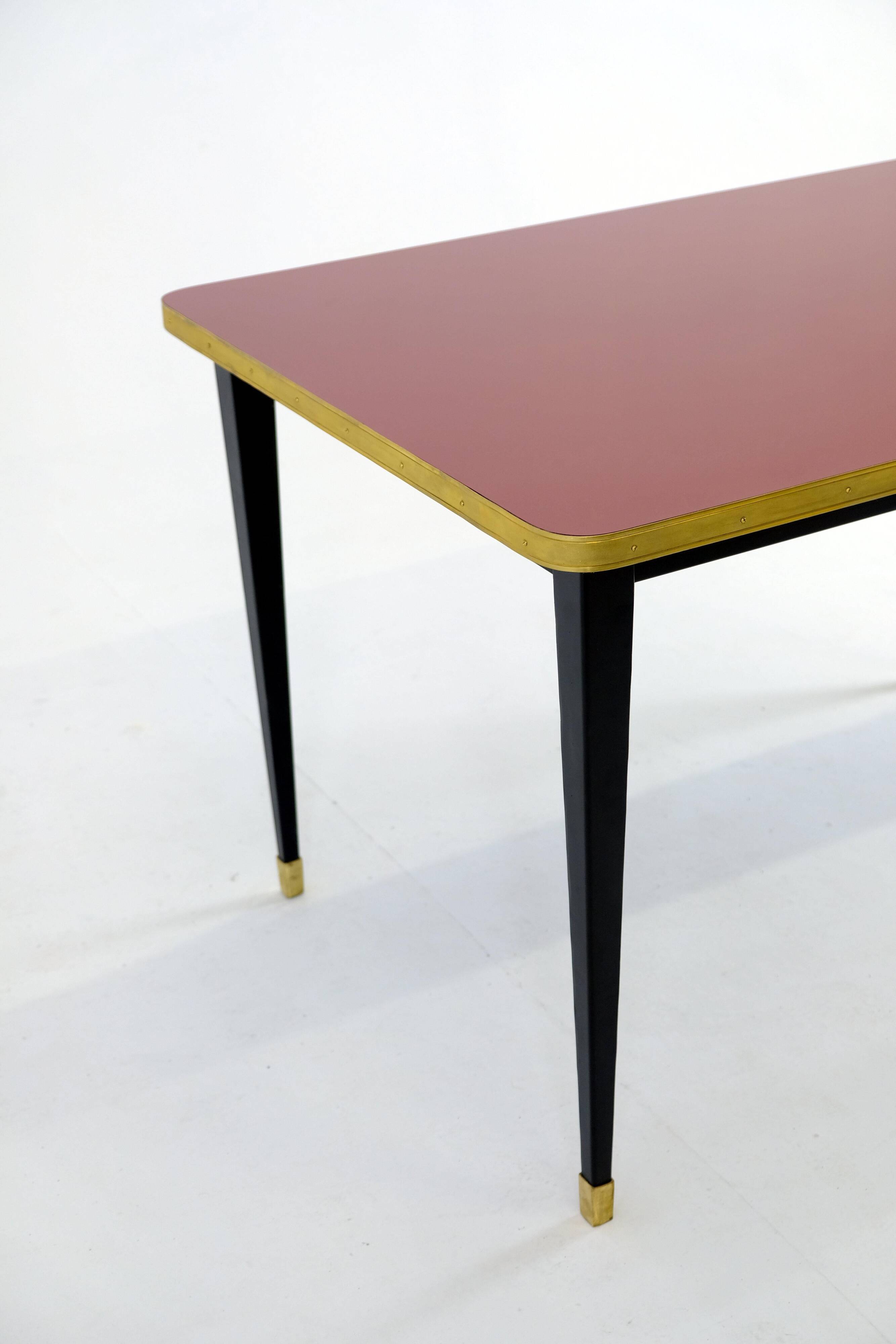 Dining Table, High Gloss Laminate, Brass, Tapered Legs, Navy Blue - XL