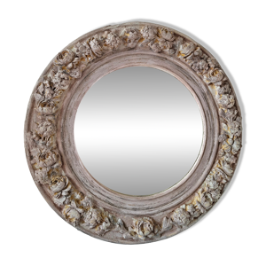 Miroir rond motifs fleuris