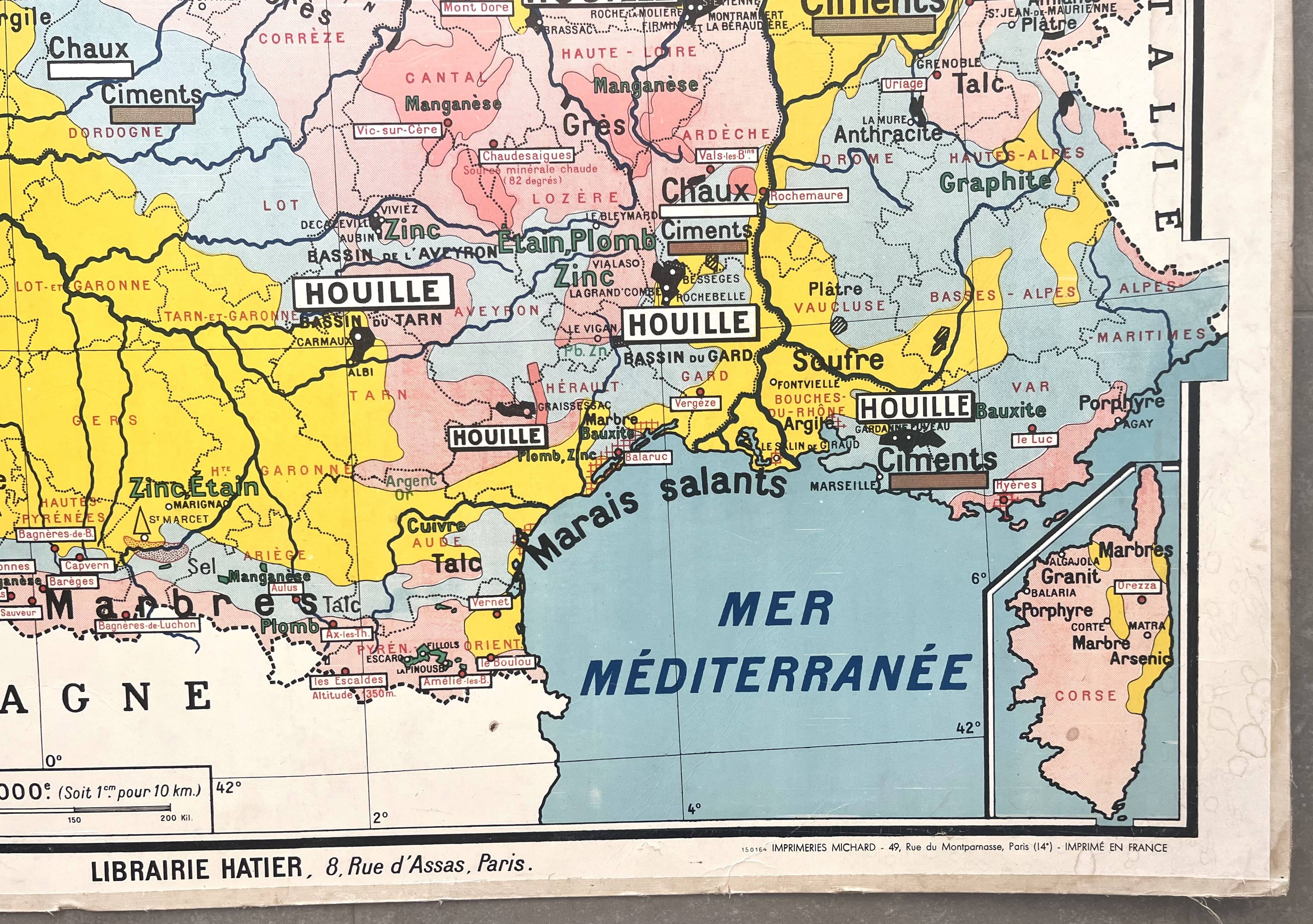 Old school map Hatier Brunhes 32, 1940 - Mineral France