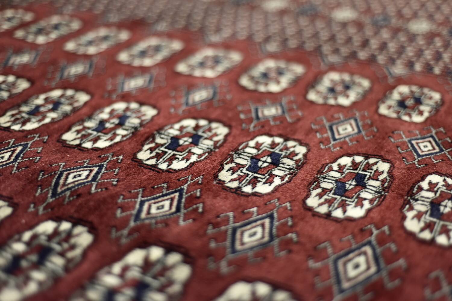 Handwoven red Boukhara oriental rug, 1960s