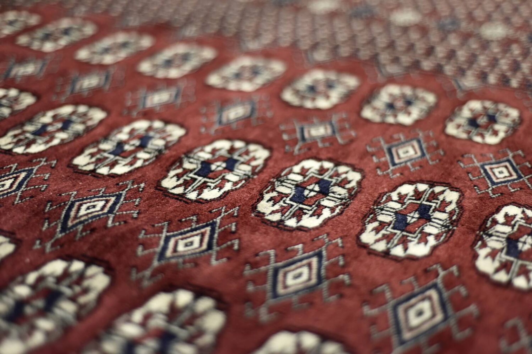 Handwoven red Boukhara oriental rug, 1960s