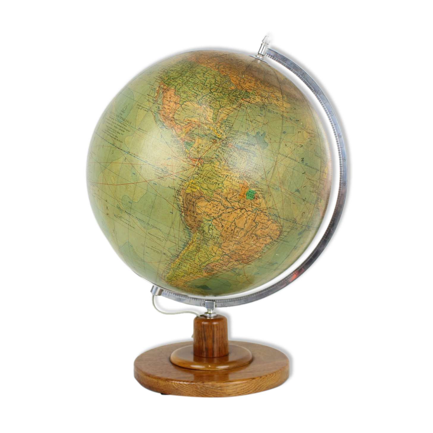 Mid-Century Light Glass Globe With Wooden Base by Paul Rath, 1950s