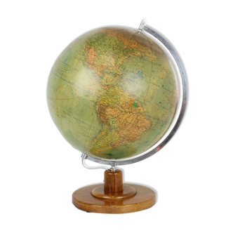 Globe en verre lumineux du milieu du siècle avec base en bois par Paul Rath, années 1950