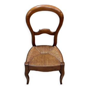 Chaise enfant paillée en merisier,